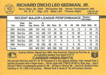 1989 Donruss #162 Rich Gedman Back