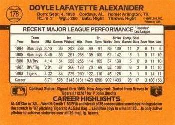 1989 Donruss #178 Doyle Alexander Back