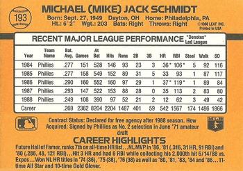 1989 Donruss #193 Mike Schmidt Back