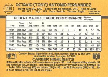 1989 Donruss #206 Tony Fernandez Back