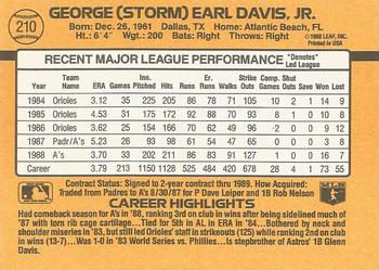 1989 Donruss #210 Storm Davis Back