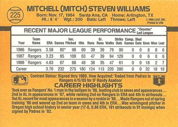 1989 Donruss #225 Mitch Williams Back