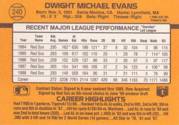 1989 Donruss #240 Dwight Evans Back