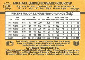 1989 Donruss #258 Mike Krukow Back