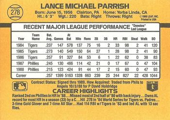 1989 Donruss #278 Lance Parrish Back
