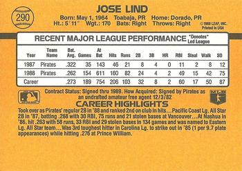 1989 Donruss #290 Jose Lind Back