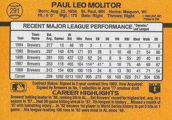 1989 Donruss #291 Paul Molitor Back