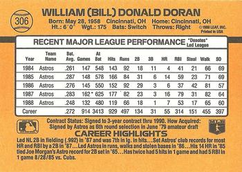 1989 Donruss #306 Bill Doran Back
