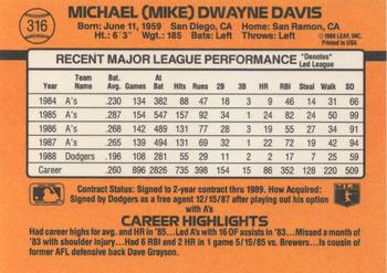 1989 Donruss #316 Mike Davis Back