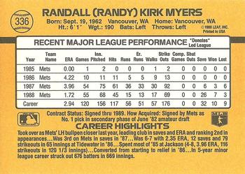 1989 Donruss #336 Randy Myers Back