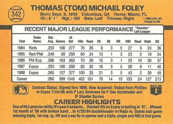 1989 Donruss #342 Tom Foley Back