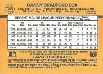 1989 Donruss #348 Danny Cox Back