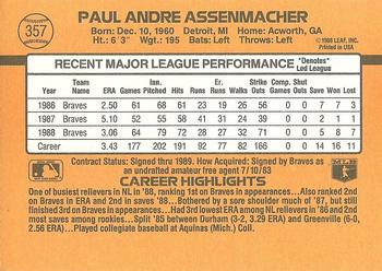 1989 Donruss #357 Paul Assenmacher Back