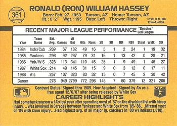 1989 Donruss #361 Ron Hassey Back