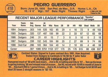 1989 Donruss #418 Pedro Guerrero Back