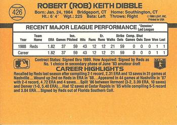 1989 Donruss #426 Rob Dibble Back