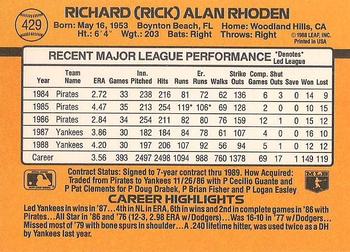 1989 Donruss #429 Rick Rhoden Back