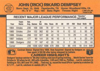 1989 Donruss #432 Rick Dempsey Back
