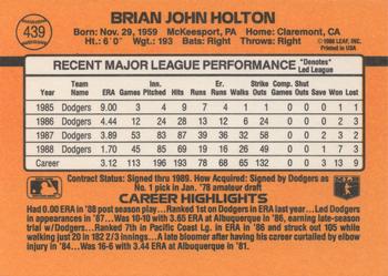 1989 Donruss #439 Brian Holton Back
