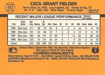 1989 Donruss #442 Cecil Fielder Back