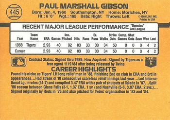 1989 Donruss #445 Paul Gibson Back