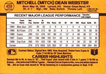 1989 Donruss #459 Mitch Webster Back