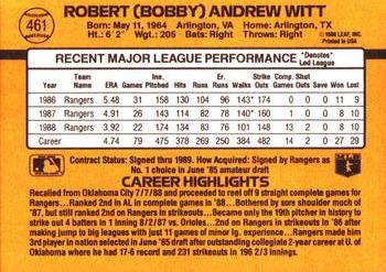1989 Donruss #461 Bobby Witt Back