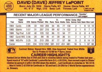 1989 Donruss #488 Dave LaPoint Back
