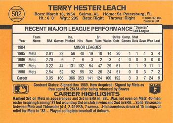 1989 Donruss #502 Terry Leach Back