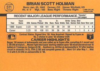 1989 Donruss #511 Brian Holman Back