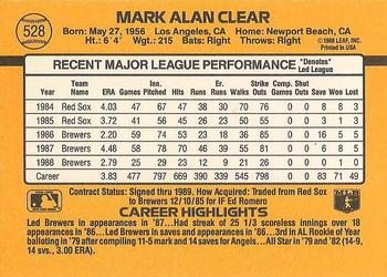 1989 Donruss #528 Mark Clear Back
