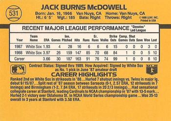 1989 Donruss #531 Jack McDowell Back