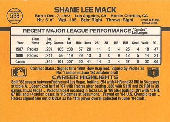 1989 Donruss #538 Shane Mack Back