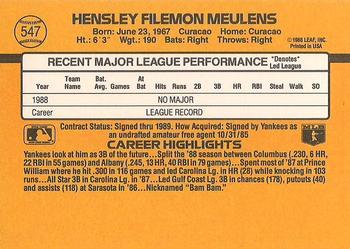 1989 Donruss #547 Hensley Meulens Back