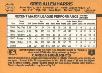 1989 Donruss #548 Greg Harris Back