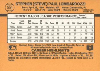 1989 Donruss #554 Steve Lombardozzi Back