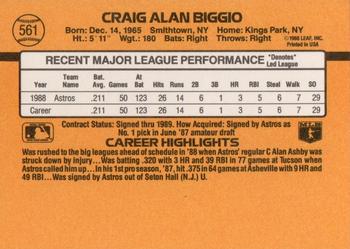 1989 Donruss #561 Craig Biggio Back