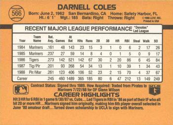 1989 Donruss #566 Darnell Coles Back