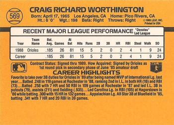 1989 Donruss #569 Craig Worthington Back