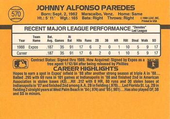 1989 Donruss #570 Johnny Paredes Back