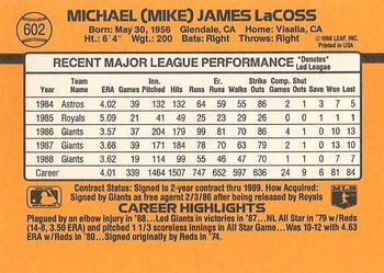 1989 Donruss #602 Mike LaCoss Back