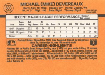1989 Donruss #603 Mike Devereaux Back