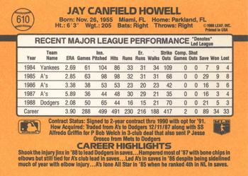 1989 Donruss #610 Jay Howell Back