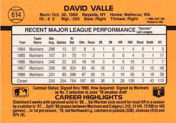 1989 Donruss #614 Dave Valle Back