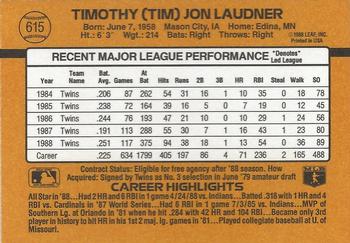 1989 Donruss #615 Tim Laudner Back