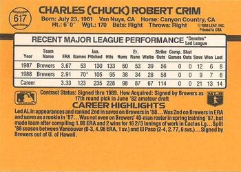 1989 Donruss #617 Chuck Crim Back