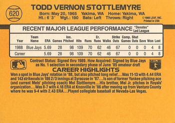 1989 Donruss #620 Todd Stottlemyre Back