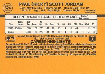 1989 Donruss #624 Ricky Jordan Back