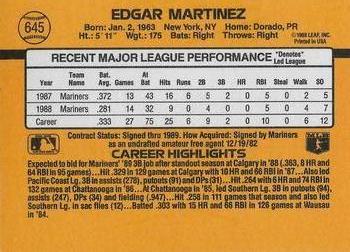 1989 Donruss #645 Edgar Martinez Back