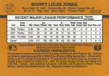 1989 Donruss #647 Barry Jones Back